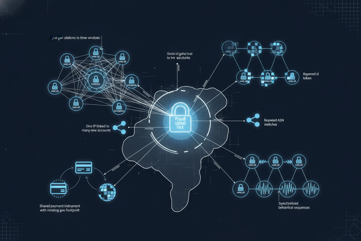 How to detect multi account farms using user_id linkage and IP graph heuristics